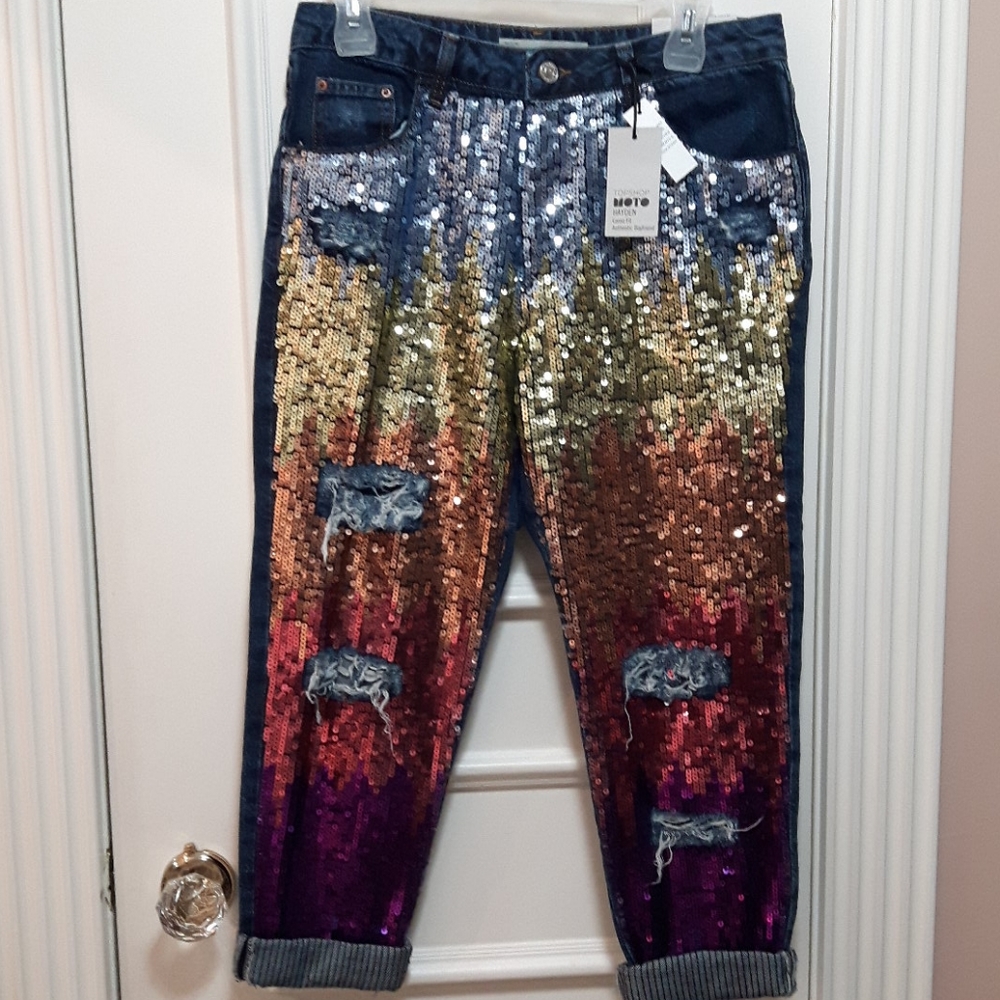 NWT topshop sequin multicolour jeans
